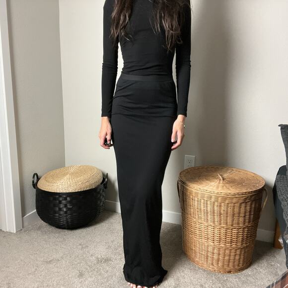 rick owens lilies black high waisted minimalist back slit maxi skirt - Picture 1 of 8